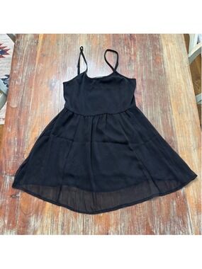 Brandy Melville Black Chiffon Babydoll Mini Dress One Size Y2K Goth Whimsigoth